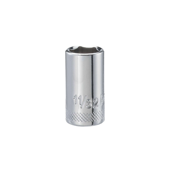 DEWALT DWMT86027OSP Drive Hand Socket, 11/32 in Socket, 1/4 in Drive, 6-Point, Steel, Polished Chrome Vanadium