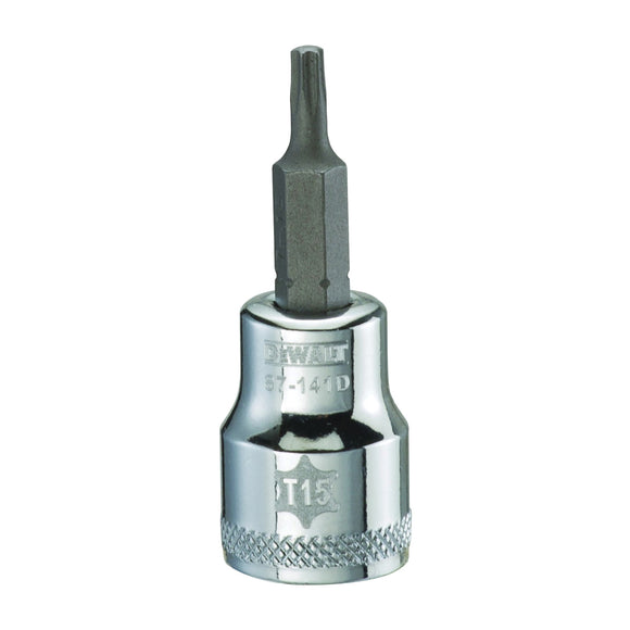 DEWALT DWMT87141OSP Torx Bit Socket, T15 Tip, 3/8 in Drive, Polished Chrome