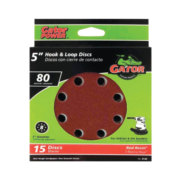Gator 4142 Sanding Disc, 80 Grit, Medium, Aluminum Oxide Abrasive, Vented, 5 in Dia