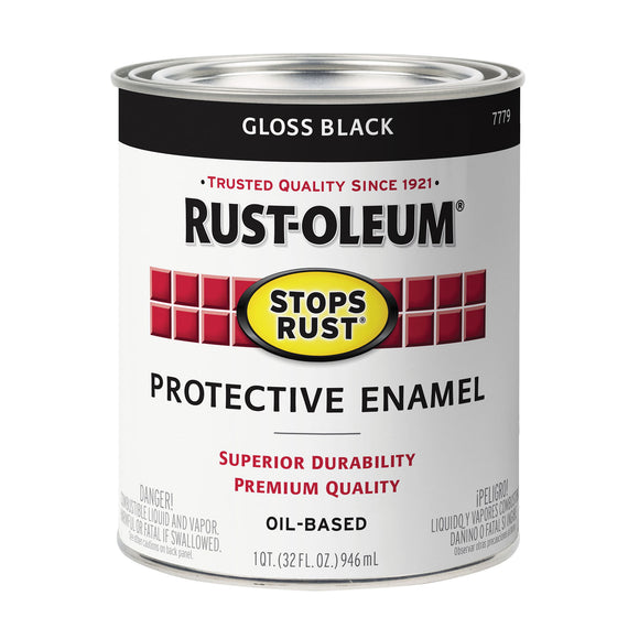 Stops Rust 7779504 Enamel Paint, Oil Base, Gloss Sheen, Black, 1 qt, Can, 50 to 90 sq-ft/qt Coverage Area