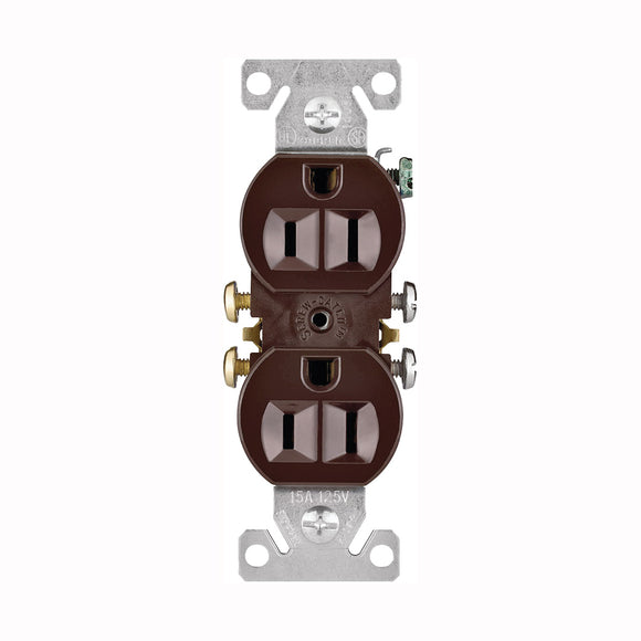 Eaton Wiring Devices 270B Duplex Receptacle, PVC, Brown, 2-Pole, 15 A, 125 V, Push-in, Side Wiring, NEMA: 5-15R