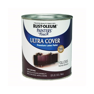 Rust-Oleum 1977502 Enamel Paint, Water Base, Gloss Sheen, Kona Brown, 1 qt, Can, 120 sq-ft Coverage Area