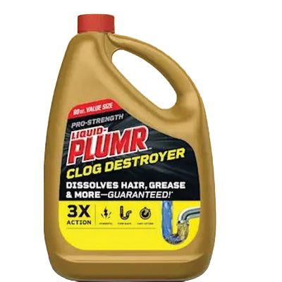 Liquid-Plumr 00228 Clog Remover, Liquid, Pale Yellow, Bleach, 80 oz Bottle
