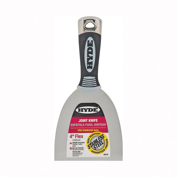 Hyde Pro Stainless 06578 Joint Knife, 4 in W Blade, 4 in L Blade, Stainless Steel Blade, Flexible Blade, Plastic Handle