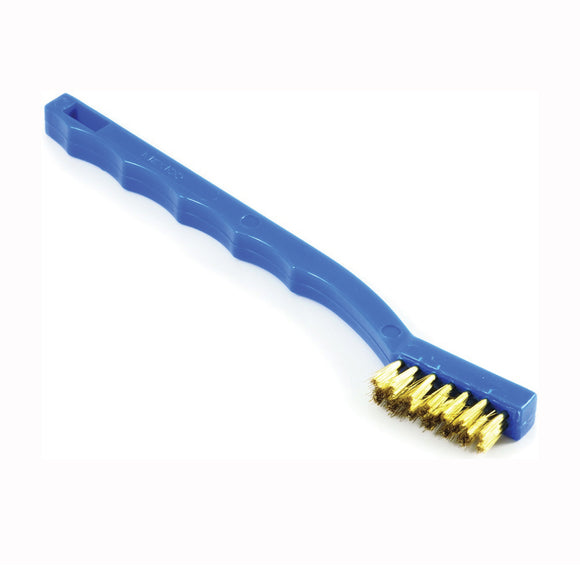 Forney 70489 Scratch Brush, Brass Bristle, 0.006 in L Trim, Plastic Handle, Curved Handle, 7-1/4 in L Handle