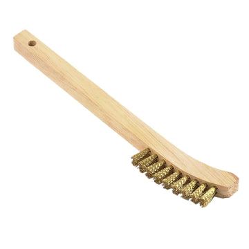 Forney 70491 Scratch Brush, 1-1/2 in W Brush, Brass Bristle, 0.006 in L Trim, Wood Handle, Curved Handle
