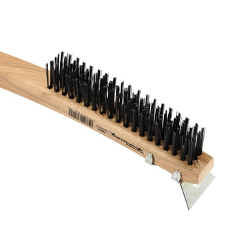 Forney 70511 Scratch Brush with Scraper, Carbon Steel Bristle, 0.014 in L Trim, Wood Handle, Shoe Handle