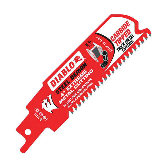Diablo DS0408CF Series Reciprocating Saw Blade, Applicable Materials: Cast Iron, Metal, Stainless Steel, 1 in W, 4 in L