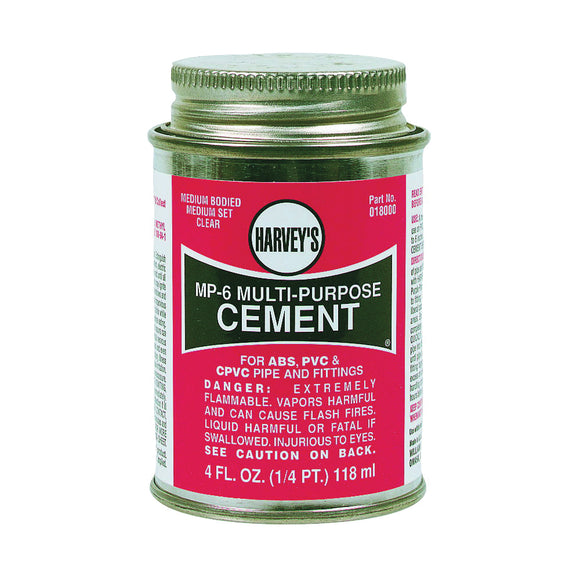 Harvey MP-6 Series 18010-24 Multi-Purpose Cement, 8 oz Can, Liquid, Milky Clear
