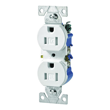 Eaton Wiring Devices TR270W-BOX Duplex Receptacle, PVC, White, 2-Pole, 3-Wire, 125 V, Push-in, Side Wiring, NEMA: 5-15R