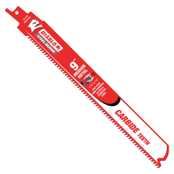 Diablo DS0910CF Series Reciprocating Saw Blade, Applicable Materials: Metal, 9 in L, 10 TPI, Carbide Cutting Edge, 1/PK