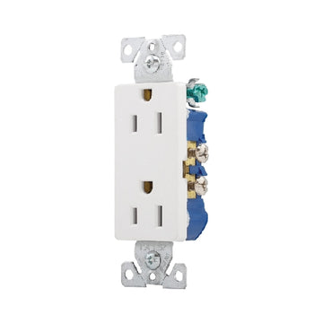 Eaton Wiring Devices 1107W-BOX Duplex Receptacle, Thermoplastic, White, 2-Pole, 15 A, 125 V, Back, Side Wiring