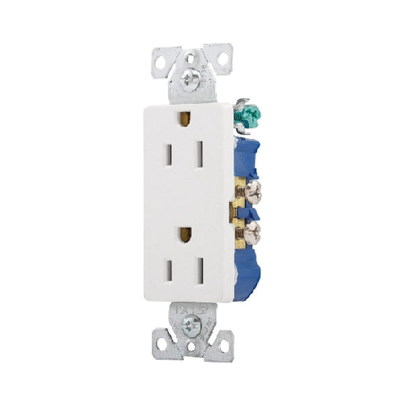 Eaton Wiring Devices 1107W-BOX Duplex Receptacle, Thermoplastic, White, 2-Pole, 15 A, 125 V, Back, Side Wiring