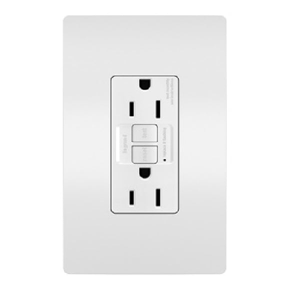 Legrand radiant Series 1597WCCD12 GFCI Duplex Receptacle, Nylon, White, 2-Pole, 15 A, 125 VAC, Back, Side Wiring
