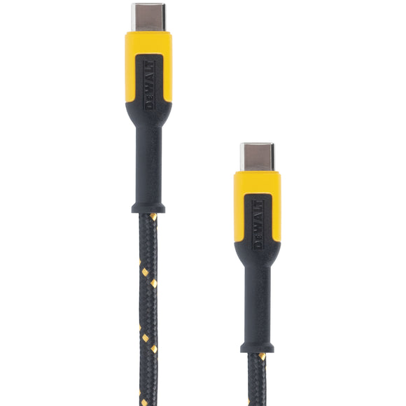 DEWALT 131 1354 DW2 Charger Cable, USB-C, USB-C, Kevlar Fiber Sheath, Black/Yellow Sheath, 6 ft L