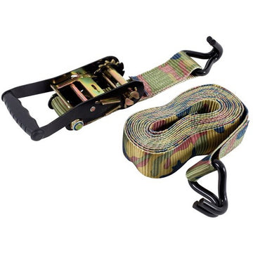 Keeper 47370-4C Tie-Down Ratchet, 2 in W, 16 ft L, Woodland Camouflage, 3333 lb Working Load, Double J-Hook End