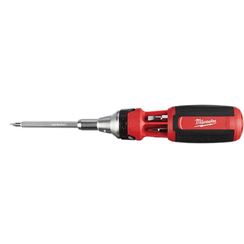 Milwaukee 48-22-2322 Ratcheting Multi-Bit Driver, 1/4 in Drive, Square Drive, 7 in OAL, Plastic Handle, Magnetic
