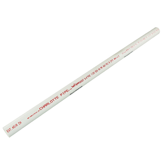 Charlotte Pipe PVC 04007 0200R Pipe, 3/4 in, 2 ft L, SCH 40 Schedule, PVC, White