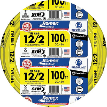 Romex 12/2NM-WGX100 Building Wire, 12 AWG Wire, 2 -Conductor, 100 ft L, Copper Conductor, PVC Insulation
