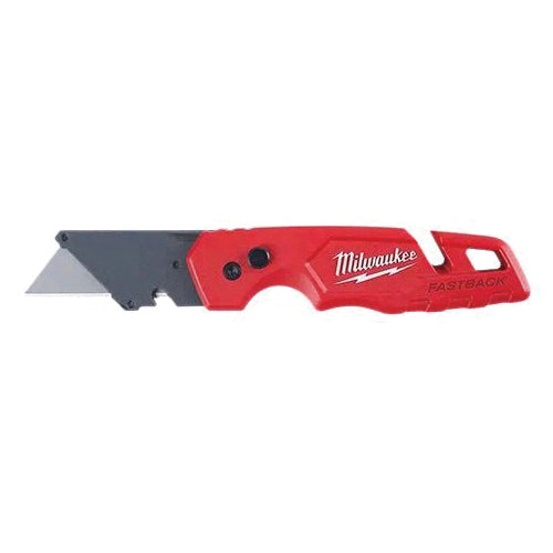 Milwaukee FASTBACK 48-22-1501 Folding Utility Knife, 1.27 in L Blade, 0.02 in W Blade, Steel Blade, 1-Blade, Red Handle