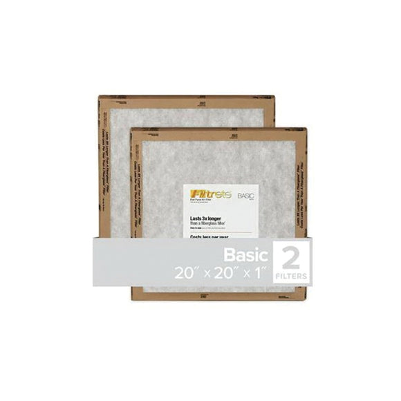 Filtrete FPL02-2PK-24 Air Filter, 20 in L, 20 in W, 2 MERV, For: Air Conditioner, Furnace and HVAC System