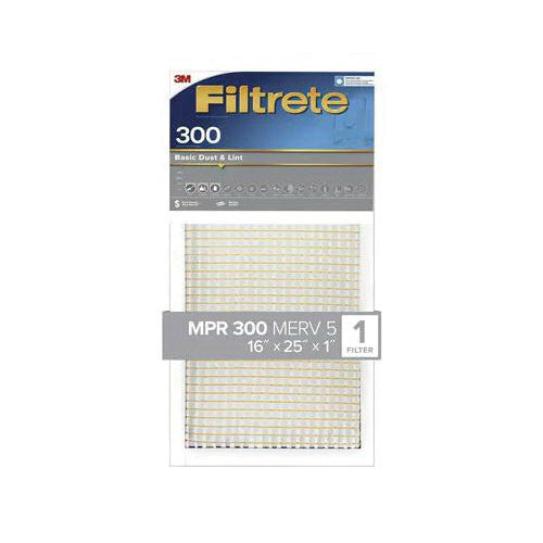 Filtrete 301-4 Air Filter, 25 in L, 16 in W, 5 MERV, 300 MPR, For: Air Conditioner, Furnace and HVAC System