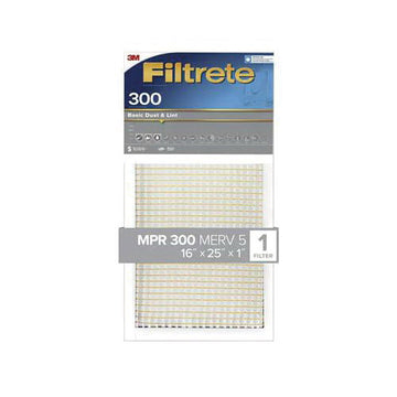 Filtrete 301-4 Air Filter, 25 in L, 16 in W, 5 MERV, 300 MPR, For: Air Conditioner, Furnace and HVAC System