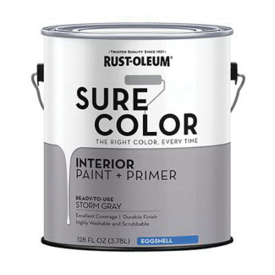 Rust-Oleum Sure Color 380224 Interior Wall Paint, Eggshell, Storm Gray, 1 gal, Can, 400 sq-ft Coverage Area