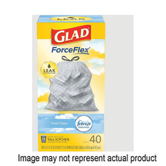 Glad ForceFlex Series 78554 Tall Kitchen Trash Bag, 13 gal, Polyethylene Resin, Gray