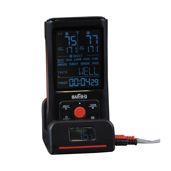Mr. BAR-B-Q 40144Y Thermometer, 145 ft Control, Digital Display, Stainless Steel Probe Material, Black