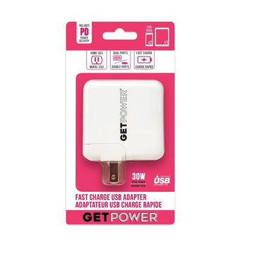 GetPower GP-AC2USB-PD USB AC Adapter, 2-USB Port, White