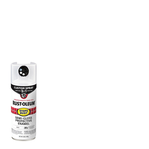 Rust-Oleum 376910 5-In-1 Enamel Paint, Semi-Gloss, White, 12 oz, Aerosol Can