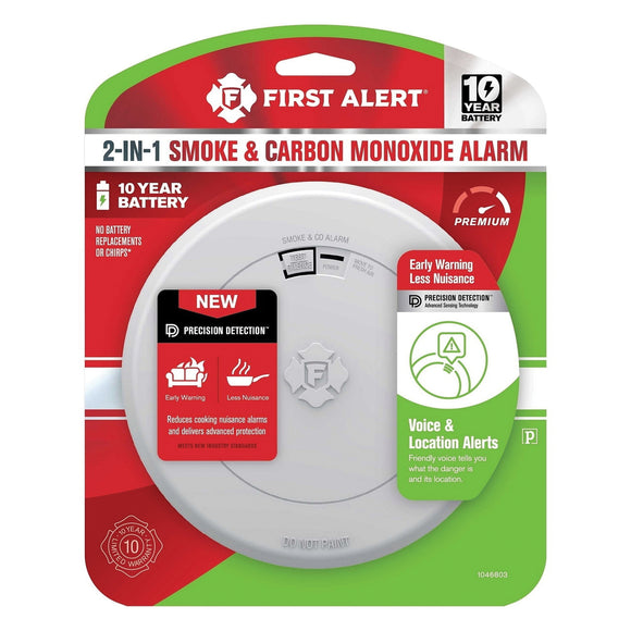 First Alert 1046803 Smoke and Carbon Monoxide Alarm with Slim Profile Design, Alarm: Voice, White