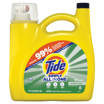Tide Simply Clean and Fresh Series 80795533 High-Efficiency Laundry Detergent, 117 fl-oz, Bottle, Liquid, Daybreak Fresh
