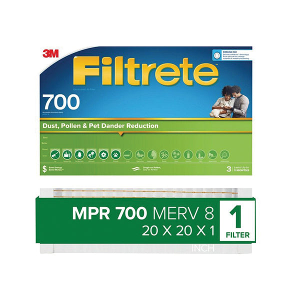 Filtrete 702-4 Air Filter, 20 in L, 20 in W, 8 MERV, 700 MPR, Fiberglass Frame