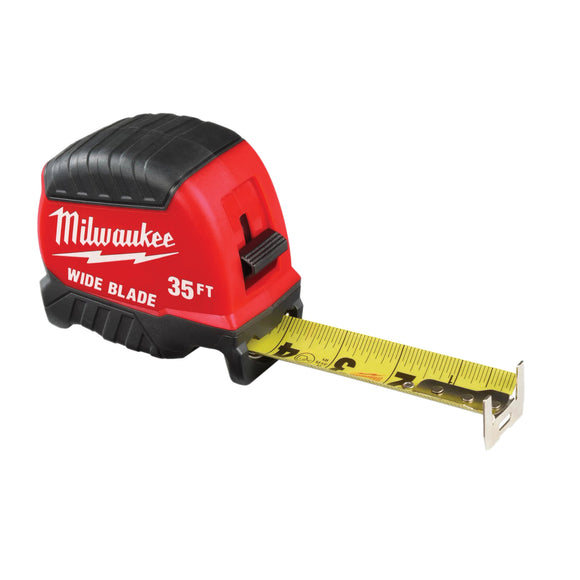 Milwaukee 48-22-1235 Tape Measure, 35 ft L Blade, 1-3/8 in W Blade, Steel Blade, ABS Case, Black/Red Case