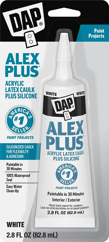 Alex Plus 7079800956 All-Purpose Caulk, White, 30 min Paint Ready, 24 hr Water Ready Curing, 40 to 100 deg F, 2.8 fl-oz