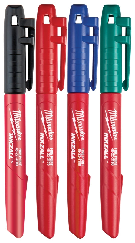 Milwaukee INKZALL Series 48-22-3106 Jobsite Marker Set, 1 mm Tip, Black/Blue/Green/Red, 5-1/2 in L