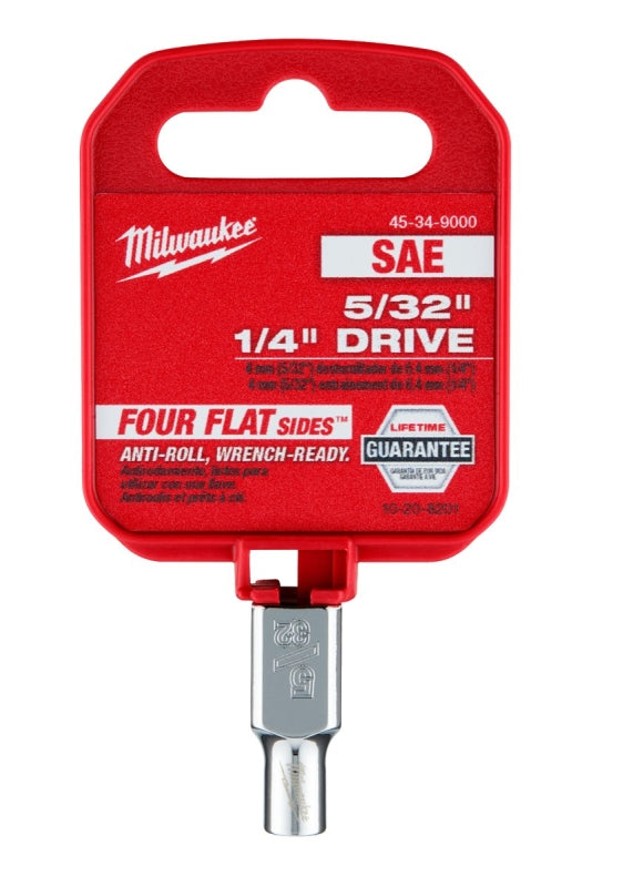 Milwaukee 45-34-9000 Socket, 5/32 in Socket, Standard Socket, 4.921 in OAL, 1/4 in Drive, 6-Point, Chrome