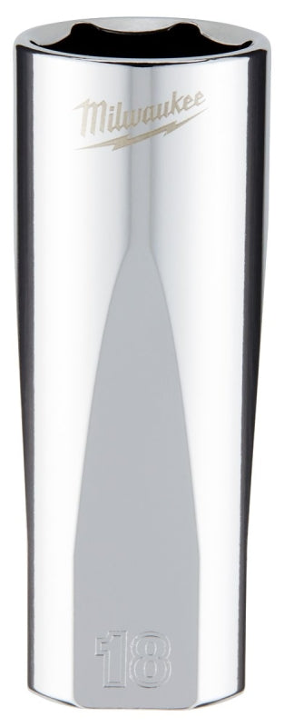 Milwaukee 45-34-0118 Socket, 18 mm Socket, Deep Socket, 3.543 in OAL, 3/8 in Drive, 6-Point, Chrome Vanadium Steel