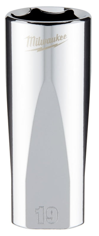 Milwaukee 45-34-0119 Socket, 19 mm Socket, Deep Socket, 3.543 in OAL, 3/8 in Drive, 6-Point, Chrome Vanadium Steel