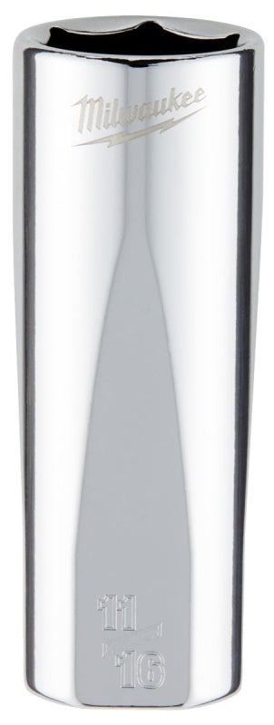 Milwaukee 45-34-6875 Socket, 11/16 in Socket, Deep Socket, 3.543 in OAL, 3/8 in Drive, 6-Point, Chrome Vanadium Steel