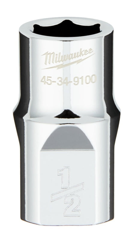 Milwaukee 45-34-9100 Socket, 1/2 in Socket, Standard Socket, 0.85 in OAL, 1/2 in Drive, 6-Point, Chrome Vanadium Steel
