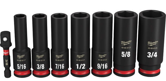 Milwaukee SHOCKWAVE Impact Duty 49-66-7024 Socket Set, Steel, Black Oxide, Specifications: 3/8 in Drive, Square Socket