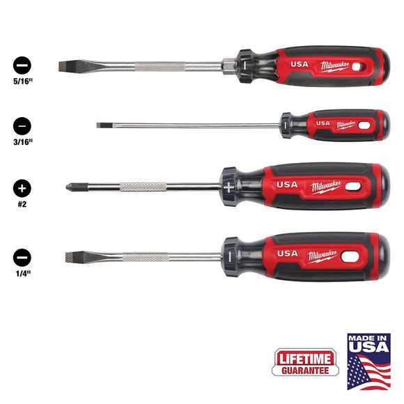 Milwaukee MT200-4 Screwdriver Set, 4-Piece, Boron-Infused Steel, Chrome-Plated, Multi-Color