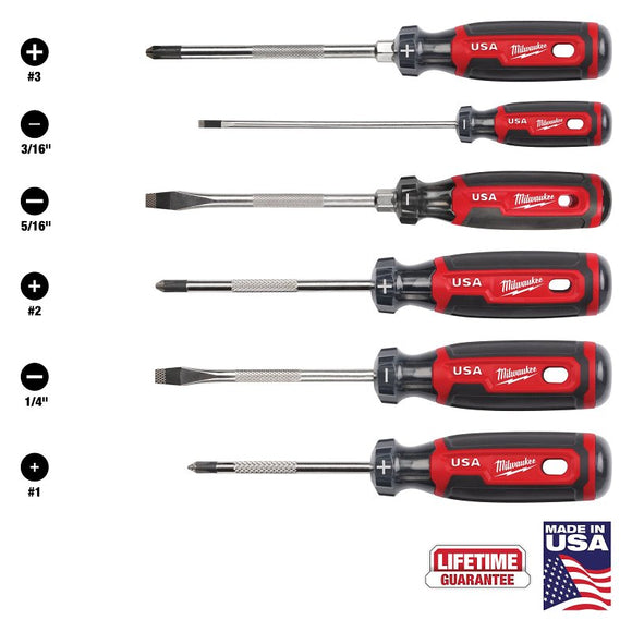 Milwaukee MT200-6 Screwdriver Set, 6-Piece, Boron-Infused Steel, Chrome-Plated, Multi-Color