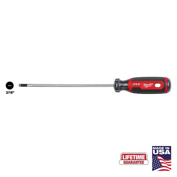 Milwaukee MT212 Screwdriver, 3/16 in Drive, Cabinet Drive, 10 in OAL, 6 in L Shank, Acetate Handle, Cushion Grip Handle