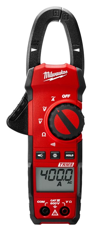 Milwaukee 2235-20 Clamp Meter, 600 VAC/DC, 400 A AC, LCD Display, Functions: AC Current, AC/DC Voltage, Resistance