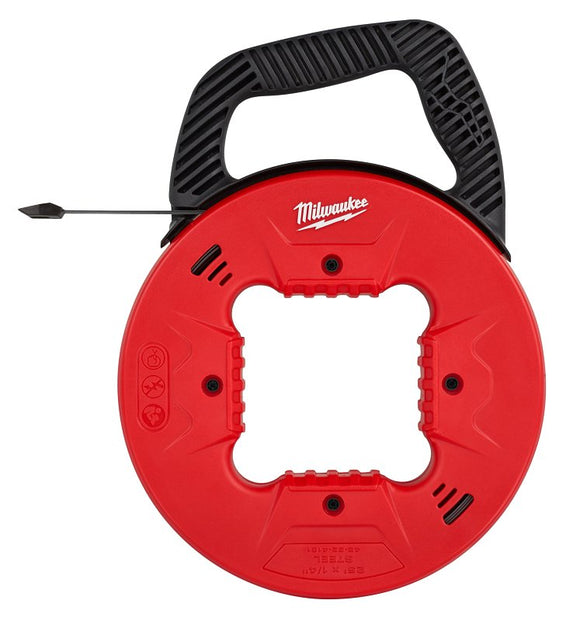 Milwaukee 48-22-4181 Fish Tape with Low Profile Tip, 1/4 in W Tape, 25 ft L Tape, Steel Tape, Black/Red Case