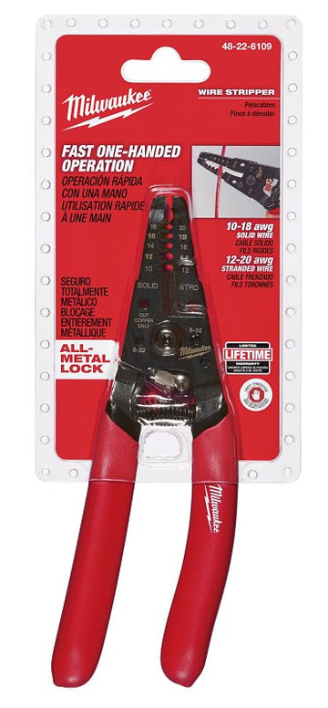 Milwaukee 48-22-6109 Wire Stripper, 7.12 in OAL, 12 to 20 AWG Cutting Capacity, 2 in Jaw Opening, Red/Silver Handle